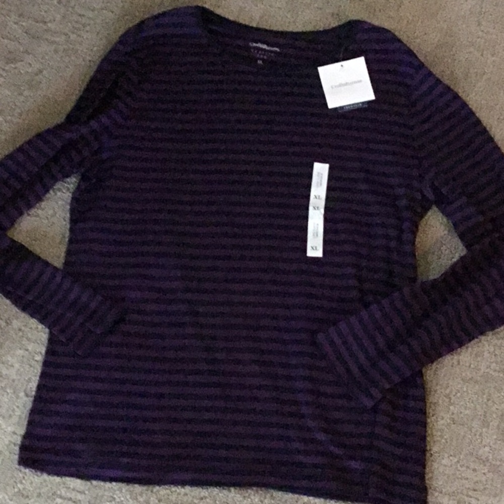 Croft&Barrow lg sl tee size XL navy/purple striped